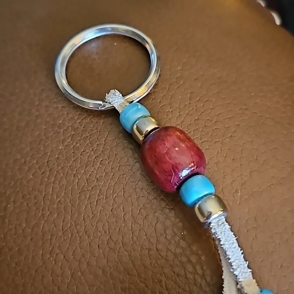 3/$20 Vintage 1980s Leather Wood Beaded Western Keyring